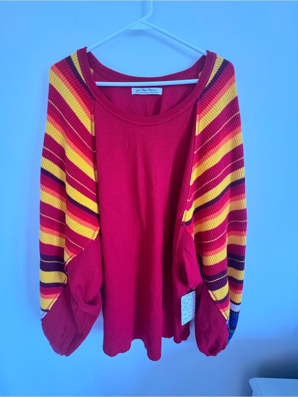 We The Free Red Sweater with Statement Sleeves